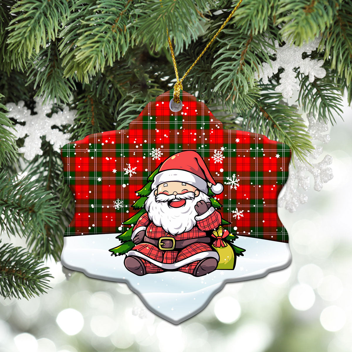 Gartshore Tartan Christmas Ceramic Ornament - Scottish Santa Style