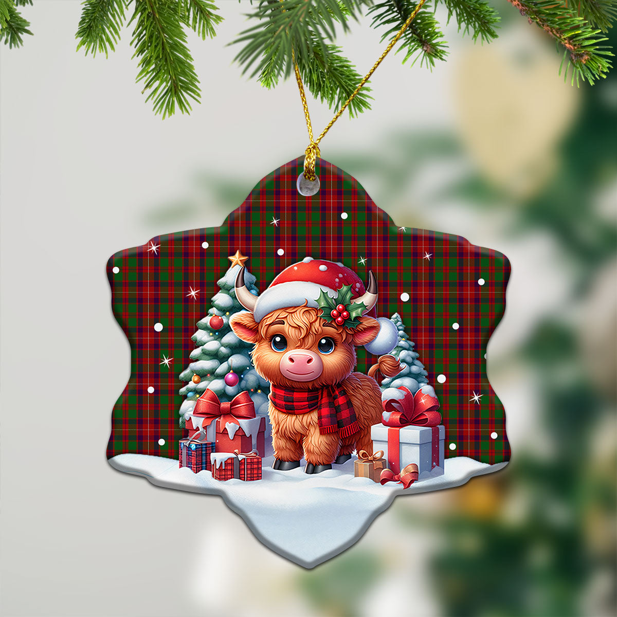 Ged Tartan Christmas Ceramic Ornament - Highland Cow Winter Style