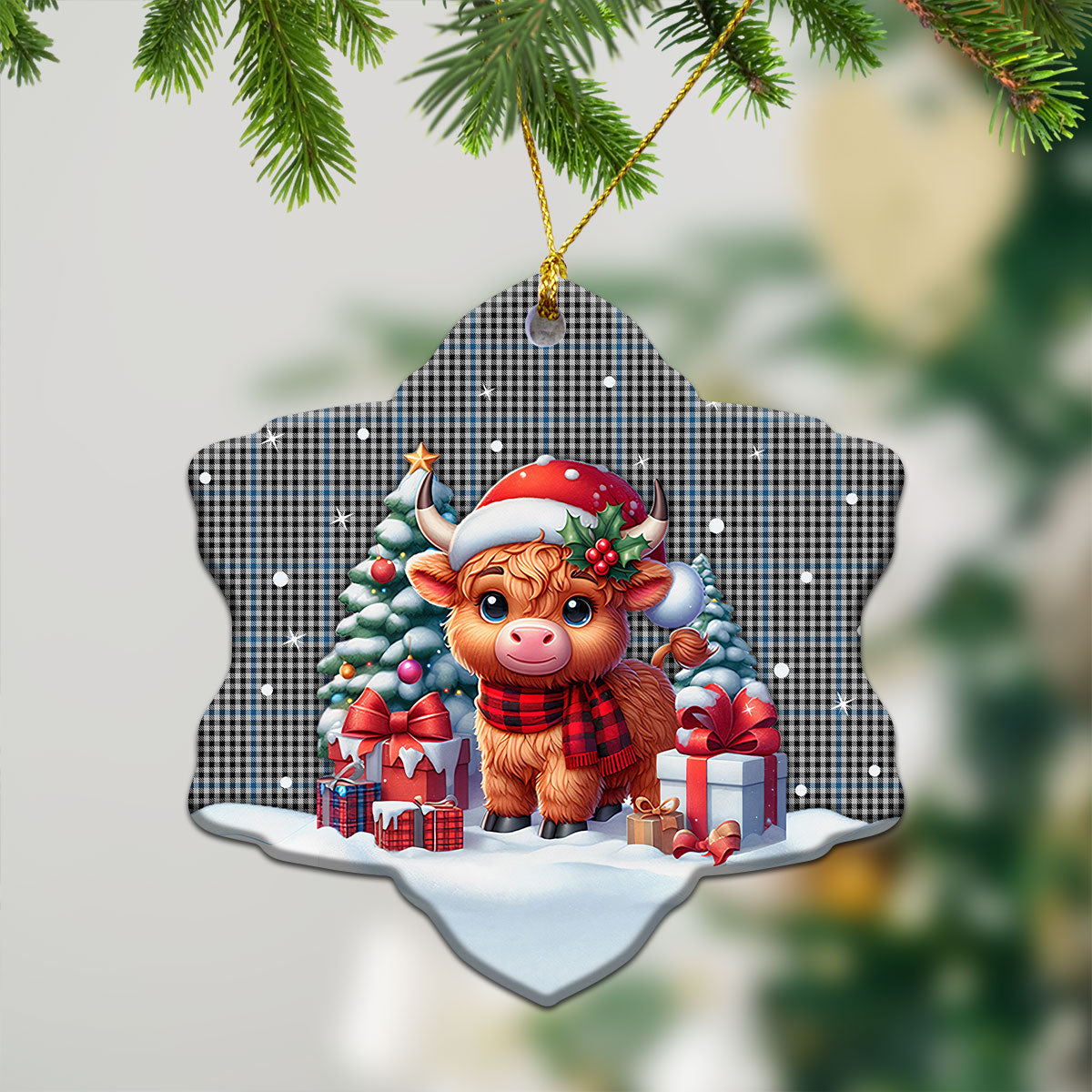 Gladstone Tartan Christmas Ceramic Ornament - Highland Cow Winter Style