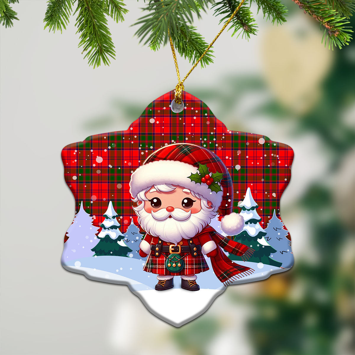 Grant Modern Tartan Christmas Ceramic Ornament - Santa Claus In Kilt Style