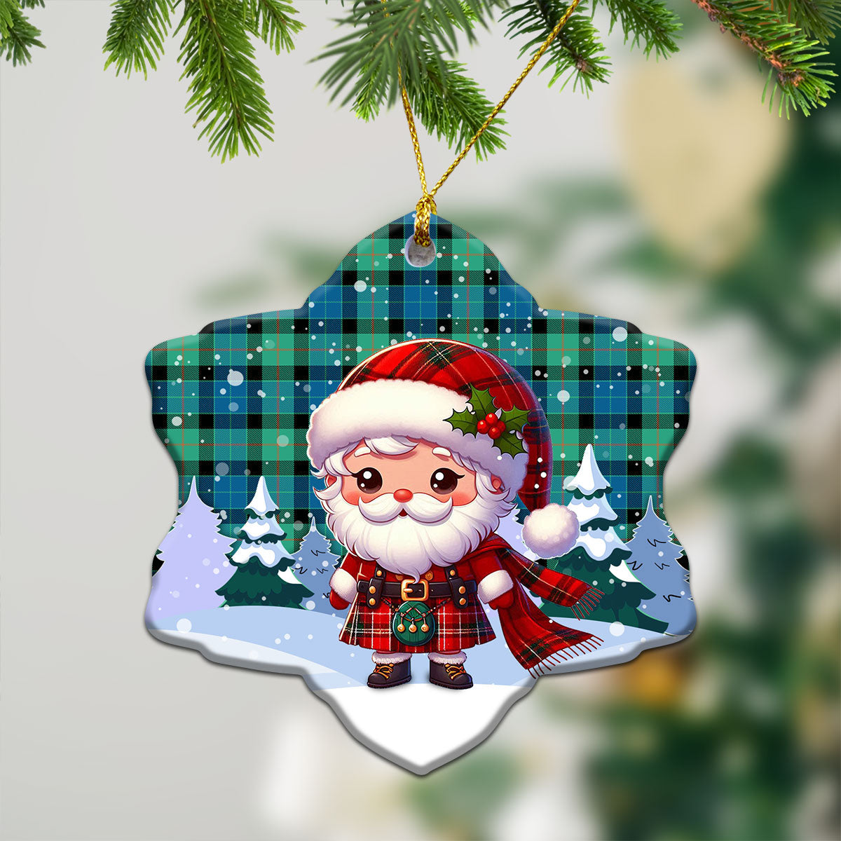 Gunn Ancient Tartan Christmas Ceramic Ornament - Santa Claus In Kilt Style