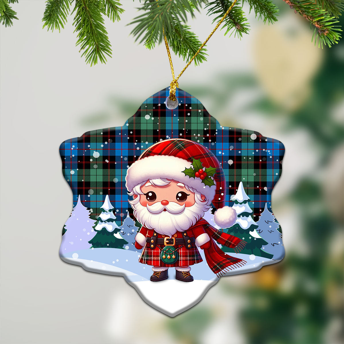 Guthrie Ancient Tartan Christmas Ceramic Ornament - Santa Claus In Kilt Style