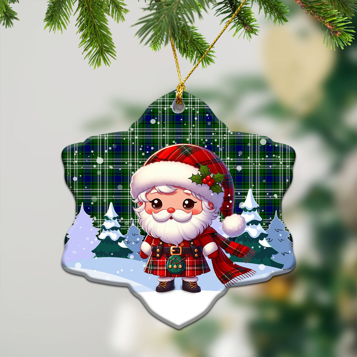 Haliburton Tartan Christmas Ceramic Ornament - Santa Claus In Kilt Style