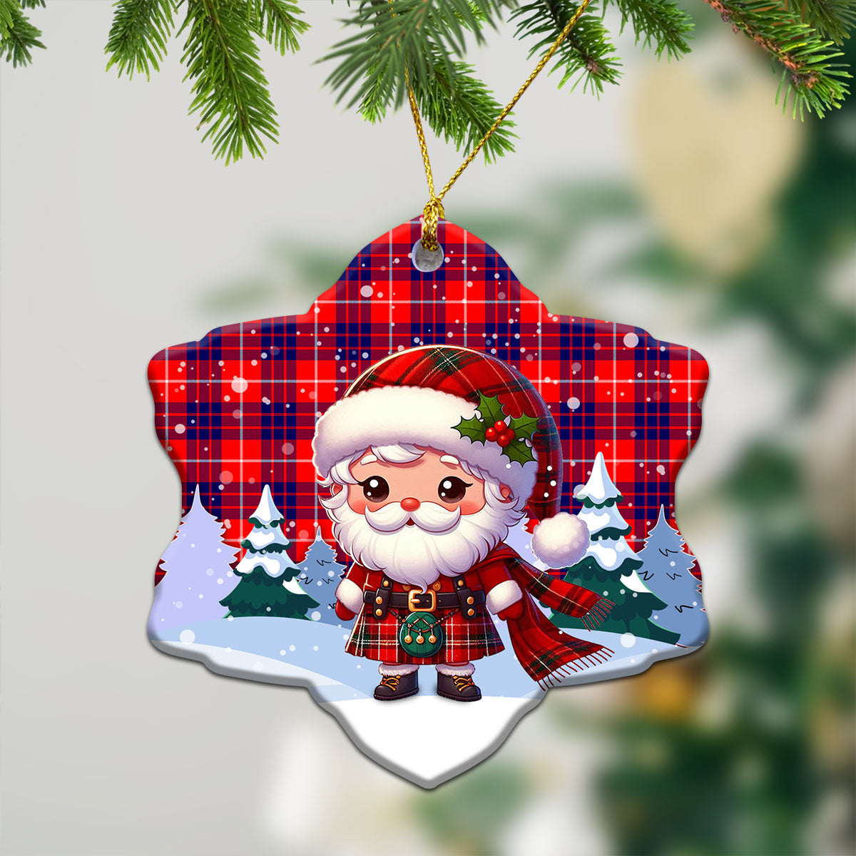 Hamilton Modern Tartan Christmas Ceramic Ornament - Santa Claus In Kilt Style