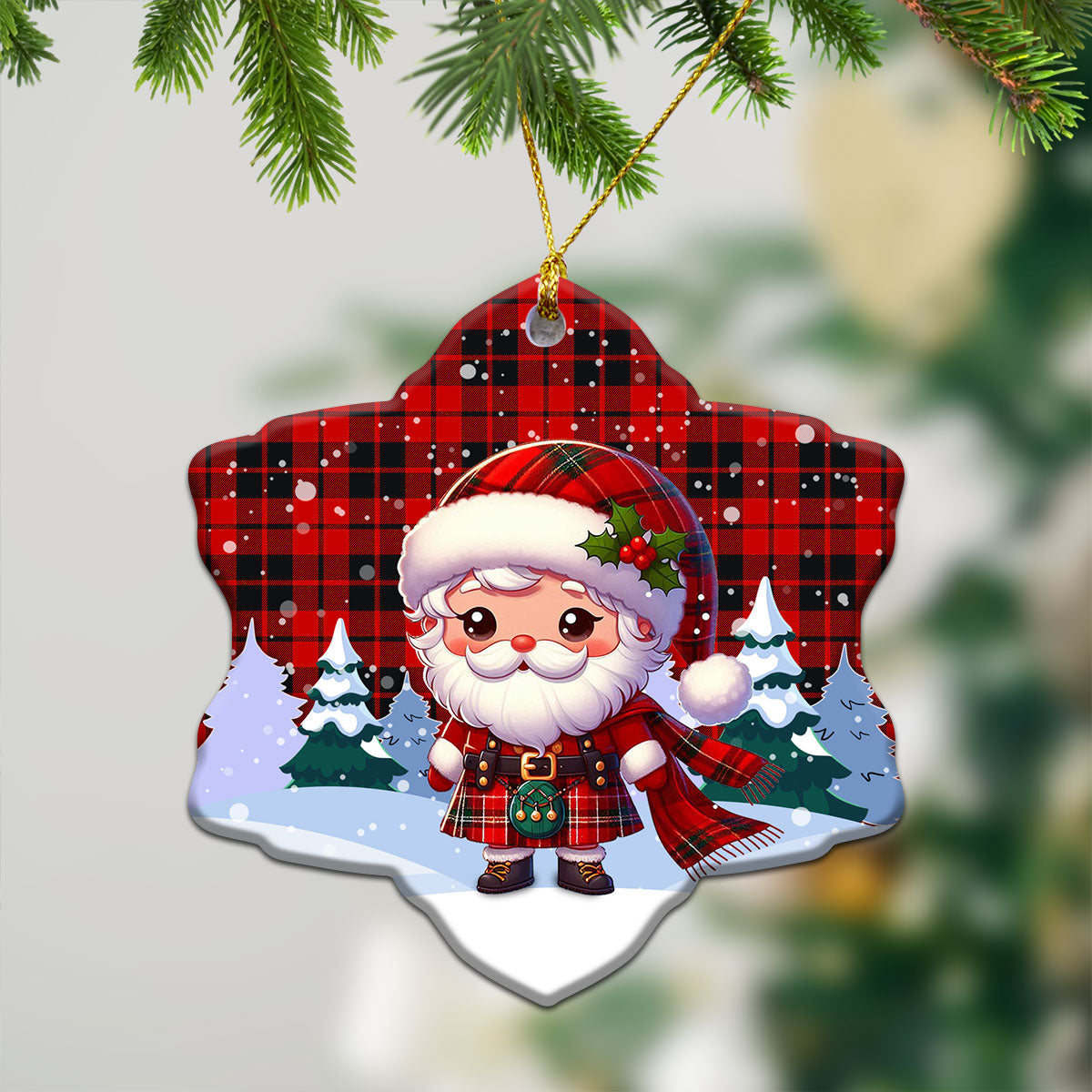 Hogg Tartan Christmas Ceramic Ornament - Santa Claus In Kilt Style