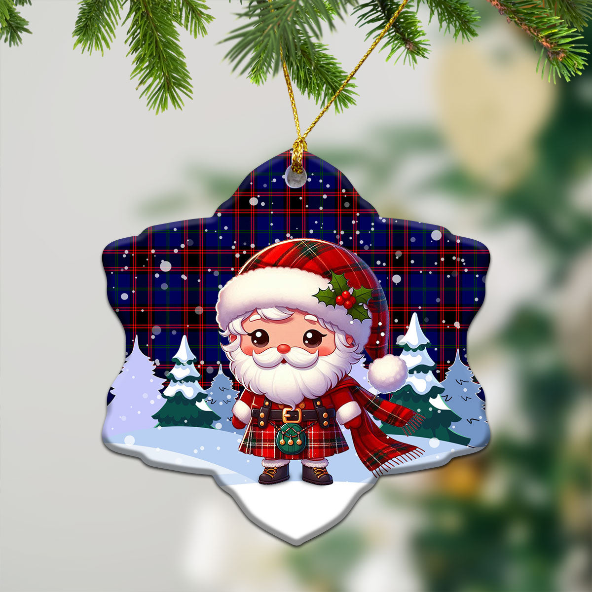 Home Modern Tartan Christmas Ceramic Ornament - Santa Claus In Kilt Style