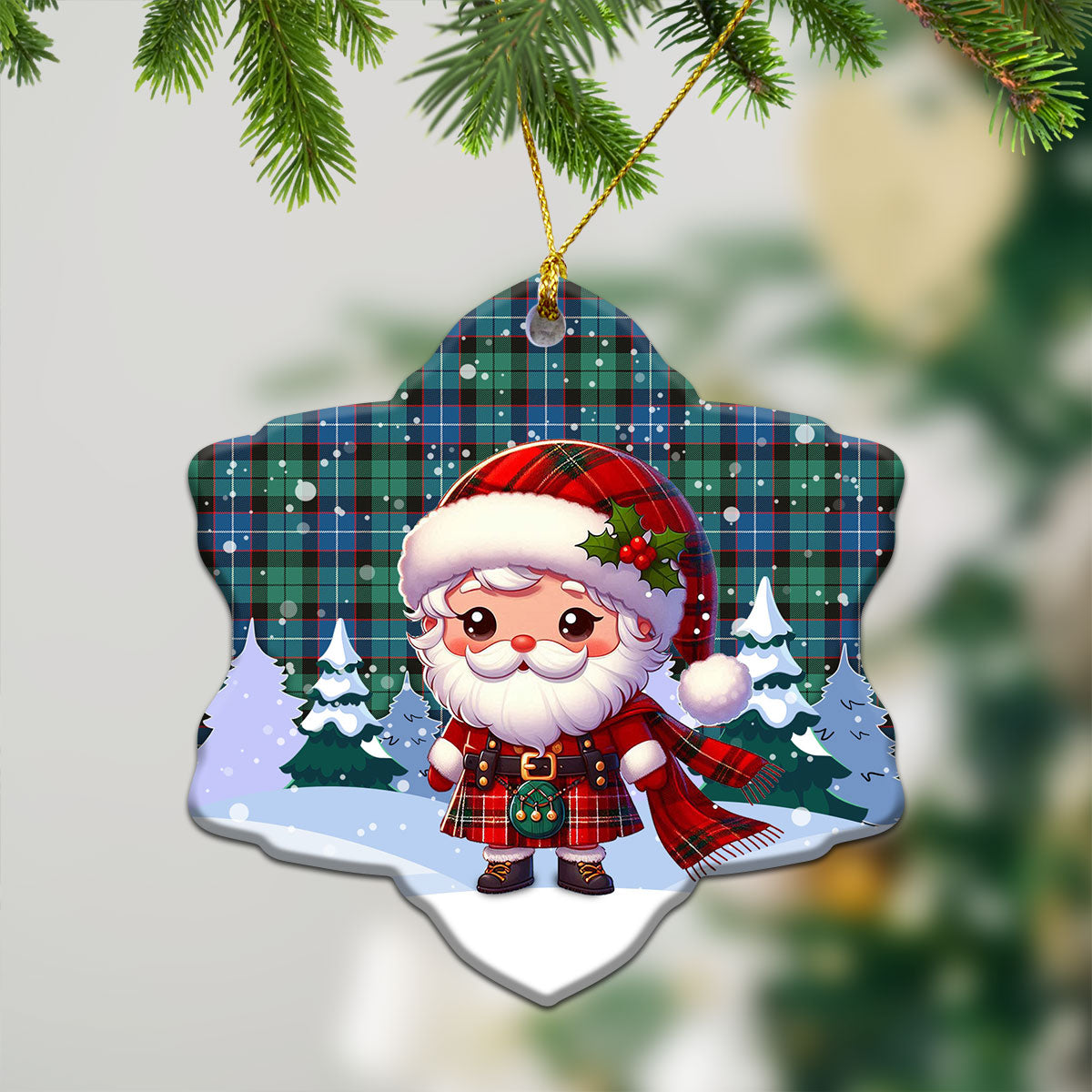 Hunter Ancient Tartan Christmas Ceramic Ornament - Santa Claus In Kilt Style