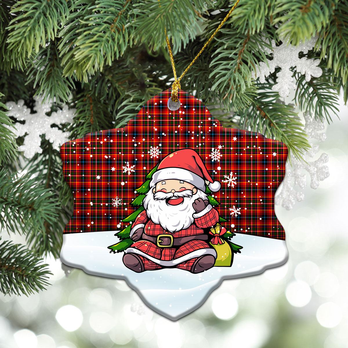 Innes Modern Tartan Christmas Ceramic Ornament - Scottish Santa Style