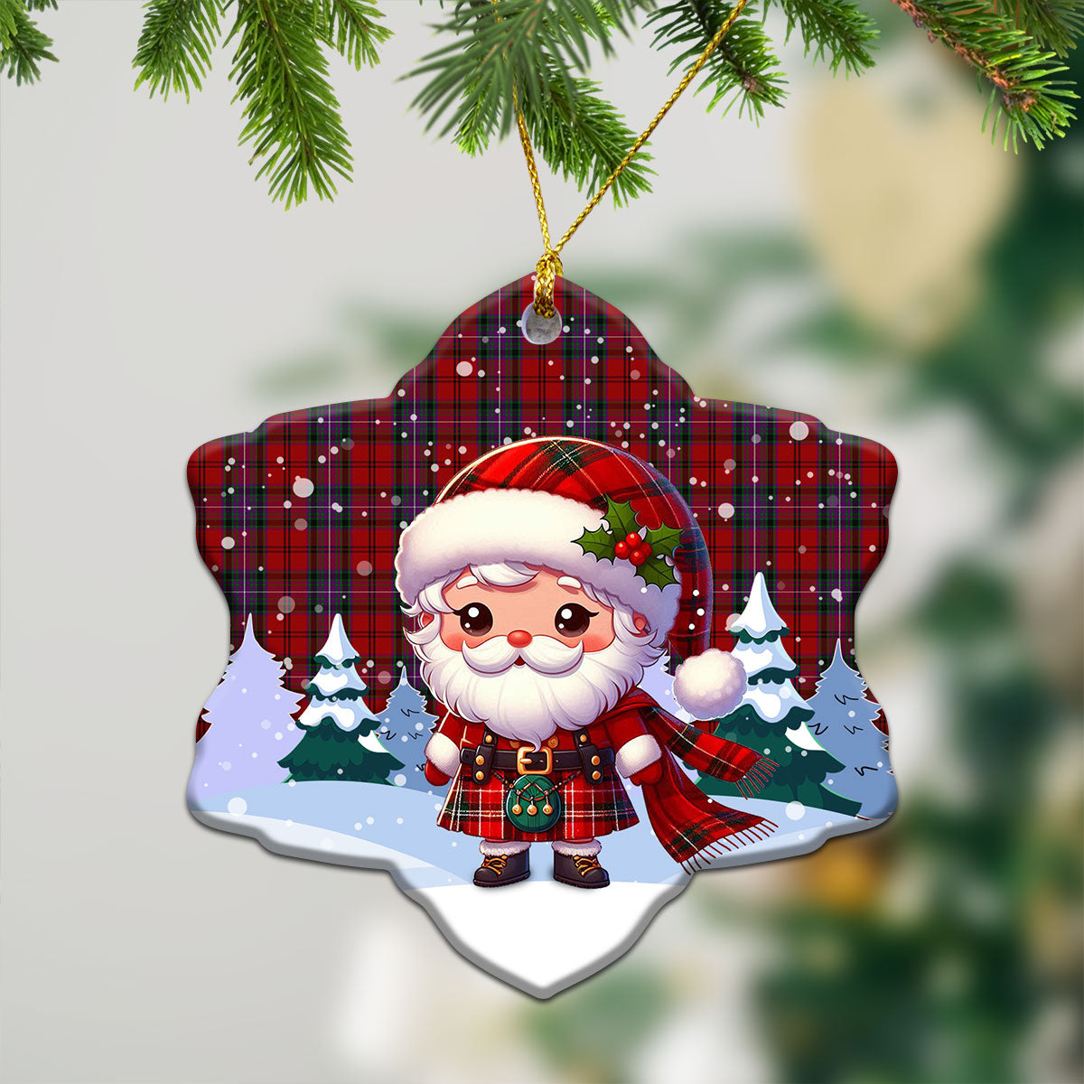 Kelly of Sleat Red Tartan Christmas Ceramic Ornament - Santa Claus In Kilt Style