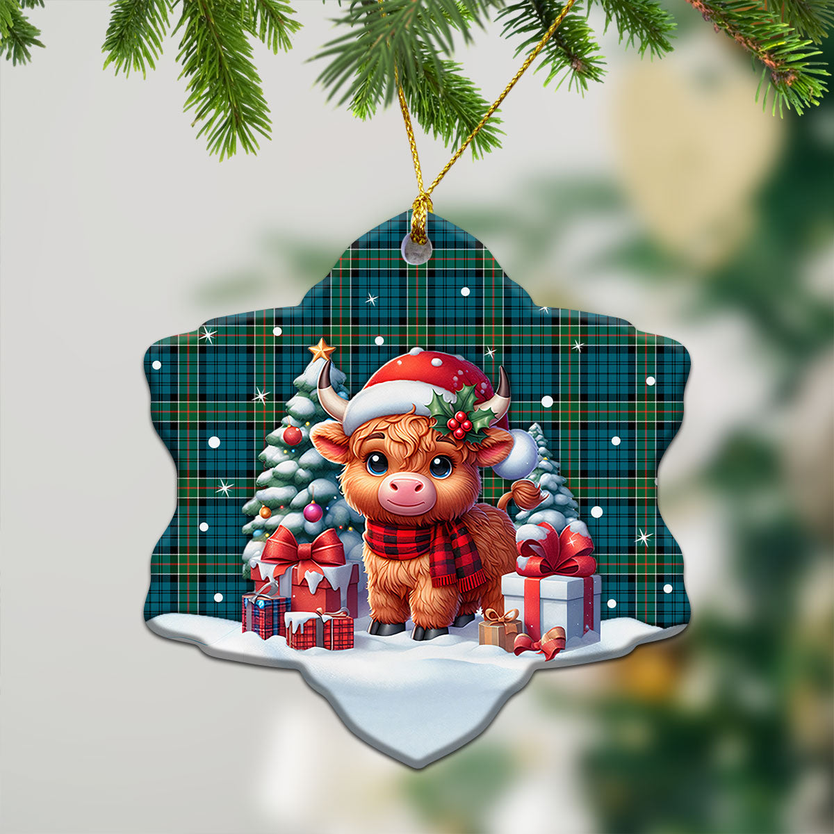 Kirkpatrick Ancient Tartan Christmas Ceramic Ornament - Highland Cow Winter Style