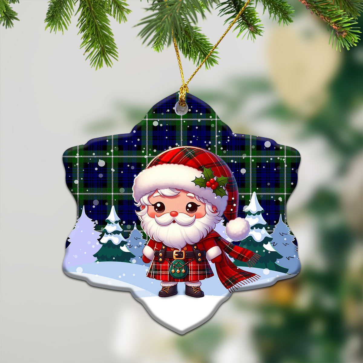 Lammie Tartan Christmas Ceramic Ornament - Santa Claus In Kilt Style