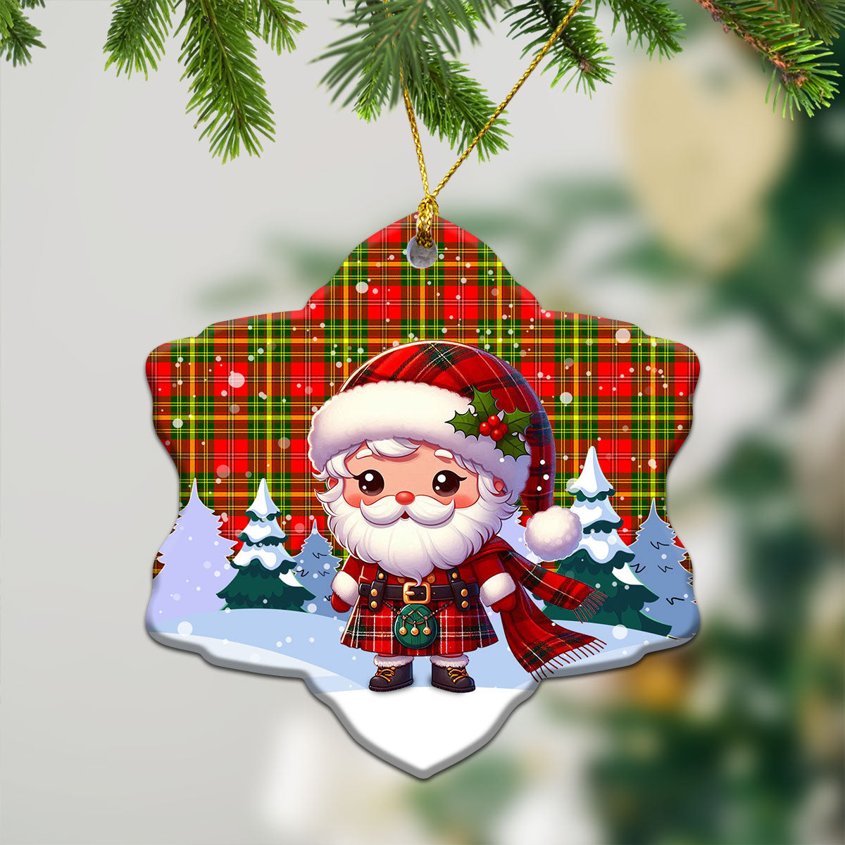 Leask Tartan Christmas Ceramic Ornament - Santa Claus In Kilt Style