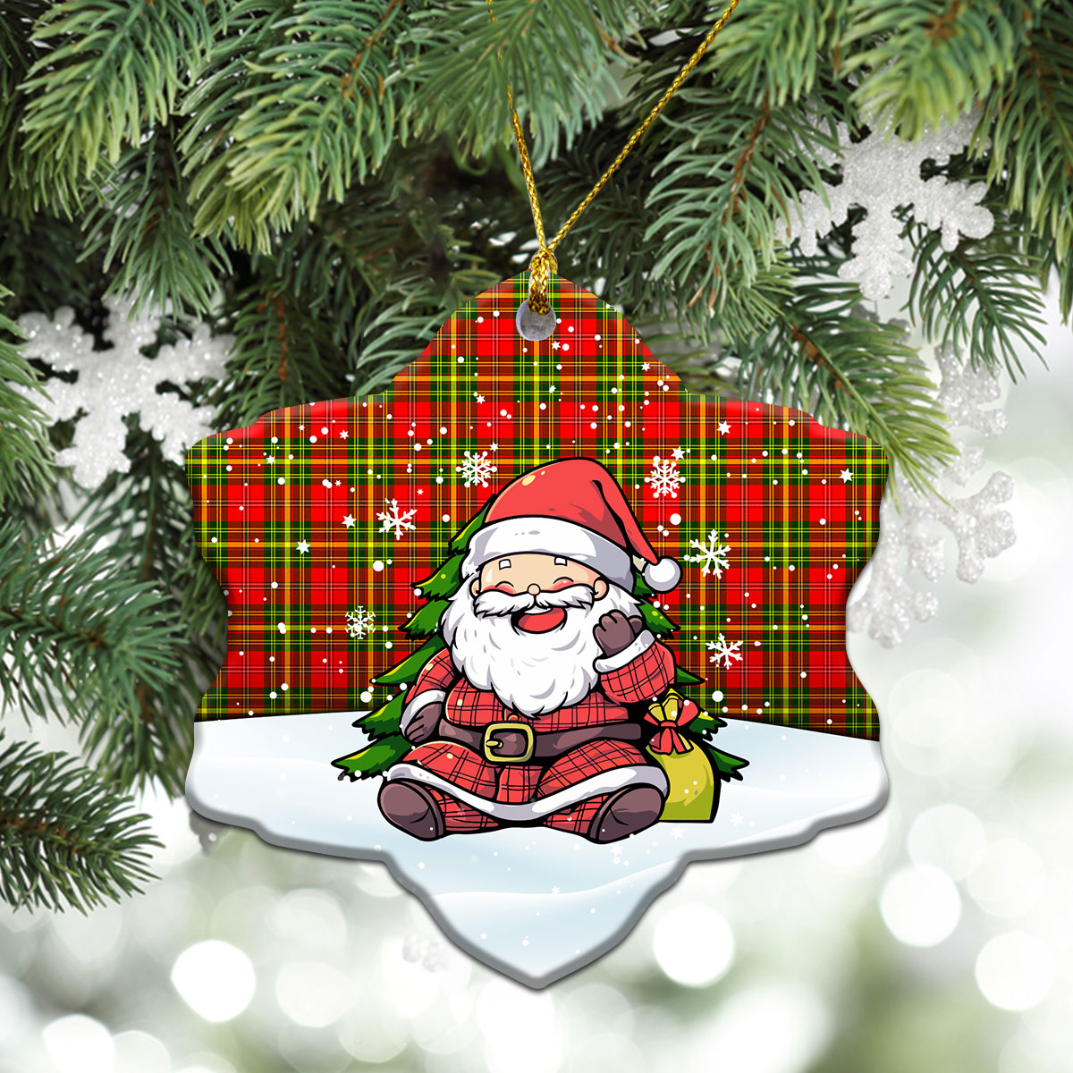 Leask Tartan Christmas Ceramic Ornament - Scottish Santa Style