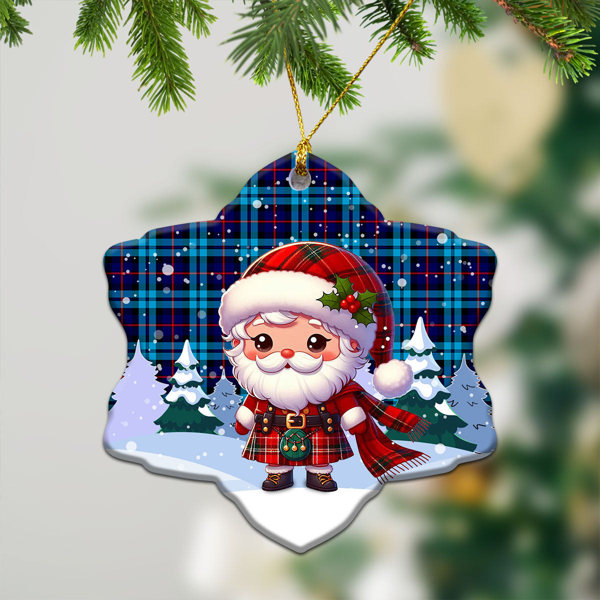 MacCorquodale Tartan Christmas Ceramic Ornament - Santa Claus In Kilt Style