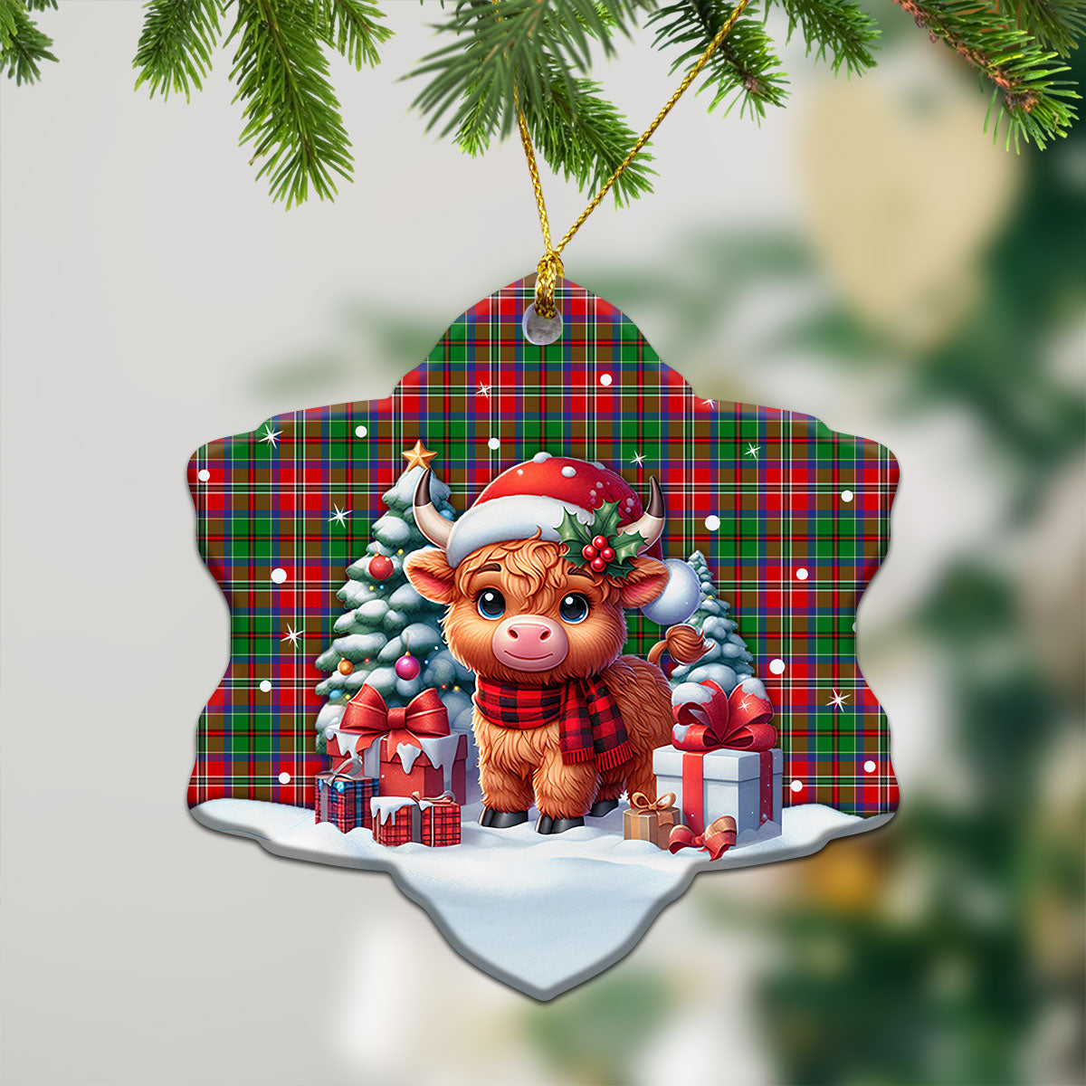 MacCulloch (McCulloch) Tartan Christmas Ceramic Ornament - Highland Cow Winter Style