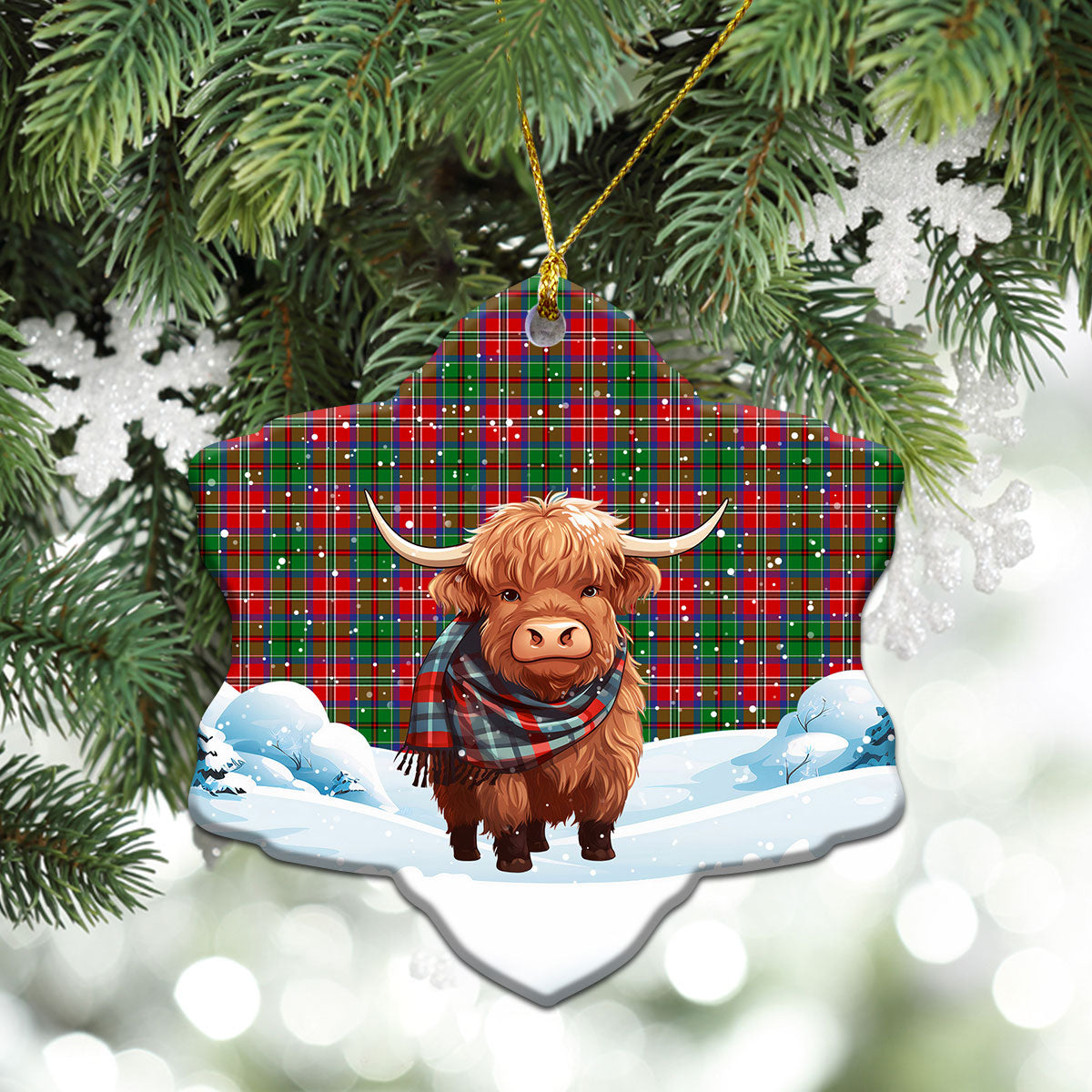 MacCulloch (McCulloch) Tartan Christmas Ceramic Ornament - Highland Cows Snow Style