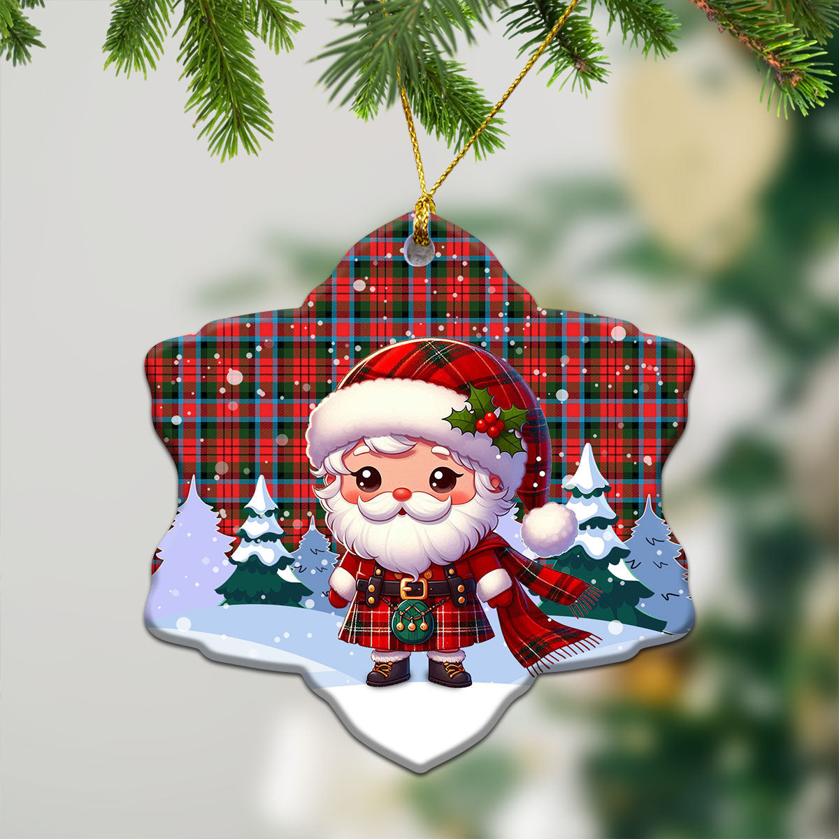 MacDuff Modern Tartan Christmas Ceramic Ornament - Santa Claus In Kilt Style