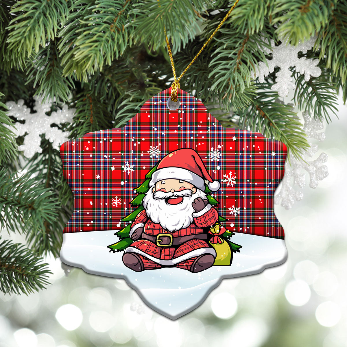 MacFarlane Modern Tartan Christmas Ceramic Ornament - Scottish Santa Style