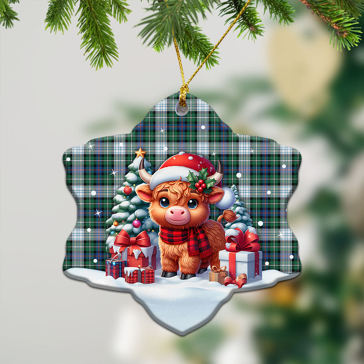 MacKenzie Dress Ancient Tartan Christmas Ceramic Ornament - Highland Cow Winter Style