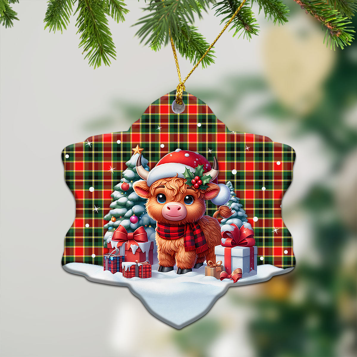 MacLachlan Hunting Modern Tartan Christmas Ceramic Ornament - Highland Cow Winter Style