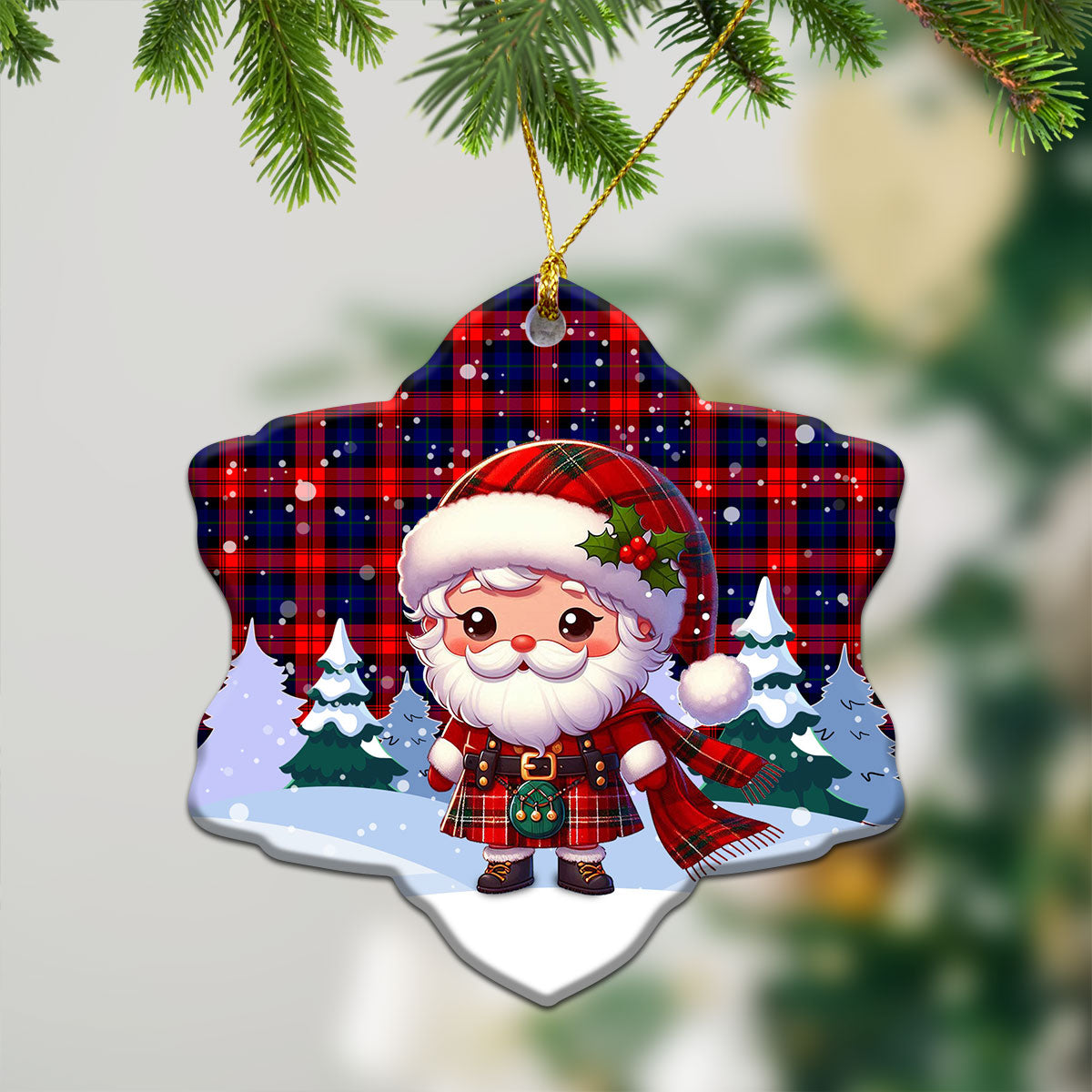 MacLachlan Modern Tartan Christmas Ceramic Ornament - Santa Claus In Kilt Style