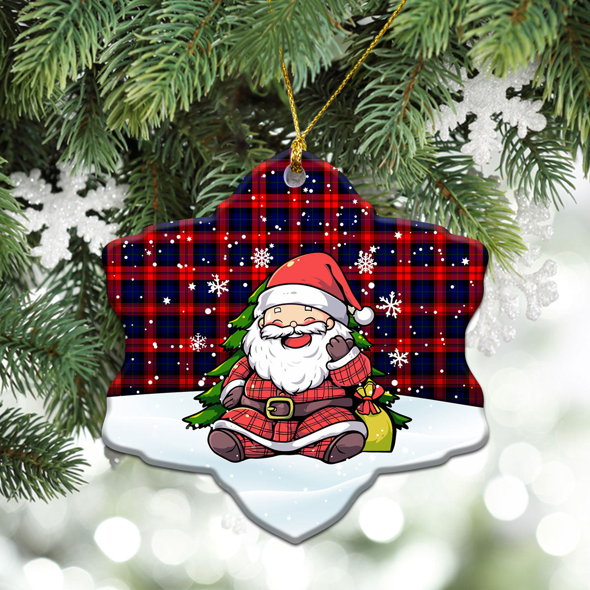 MacLachlan Modern Tartan Christmas Ceramic Ornament - Scottish Santa Style