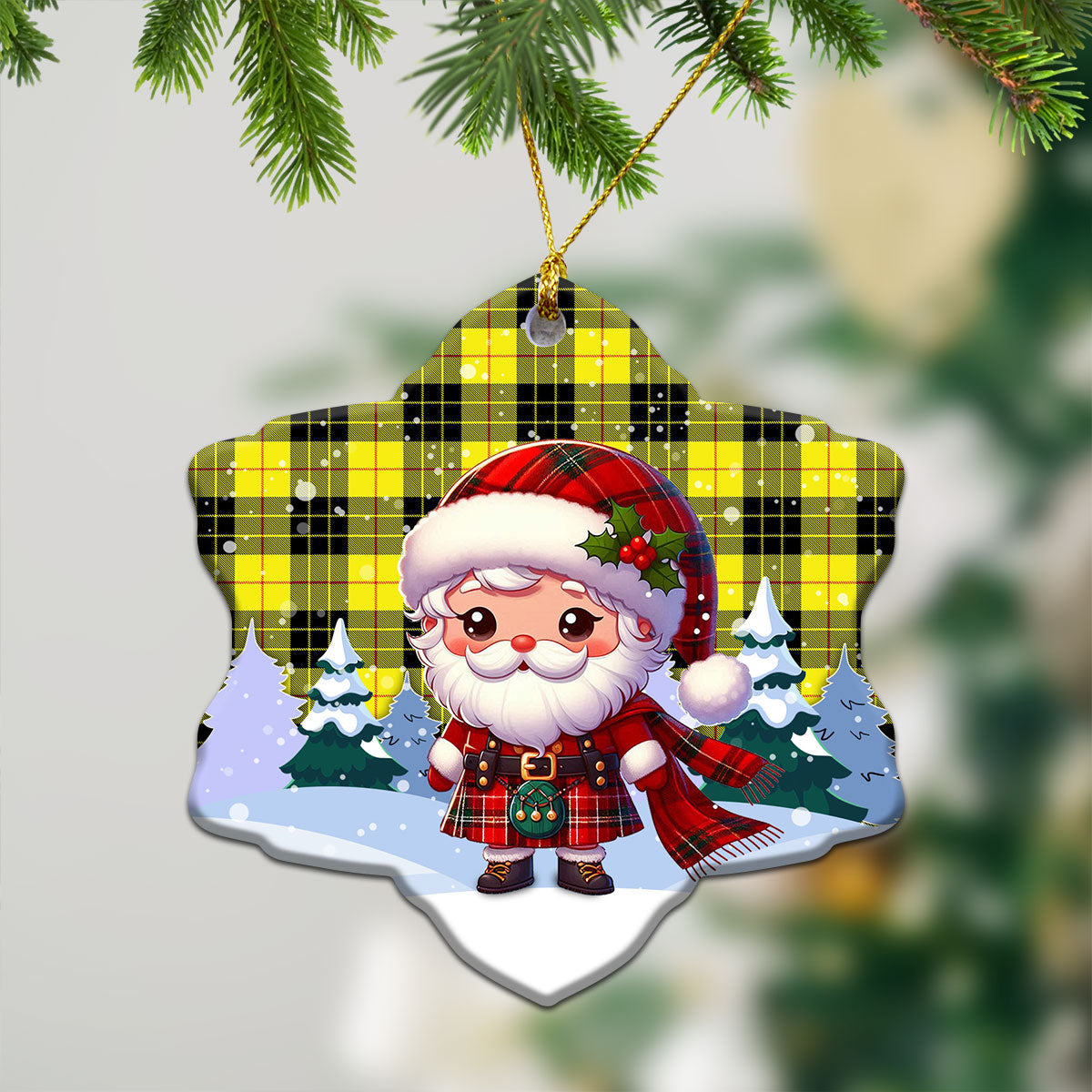 MacLeod of Lewis Modern Tartan Christmas Ceramic Ornament - Santa Claus In Kilt Style