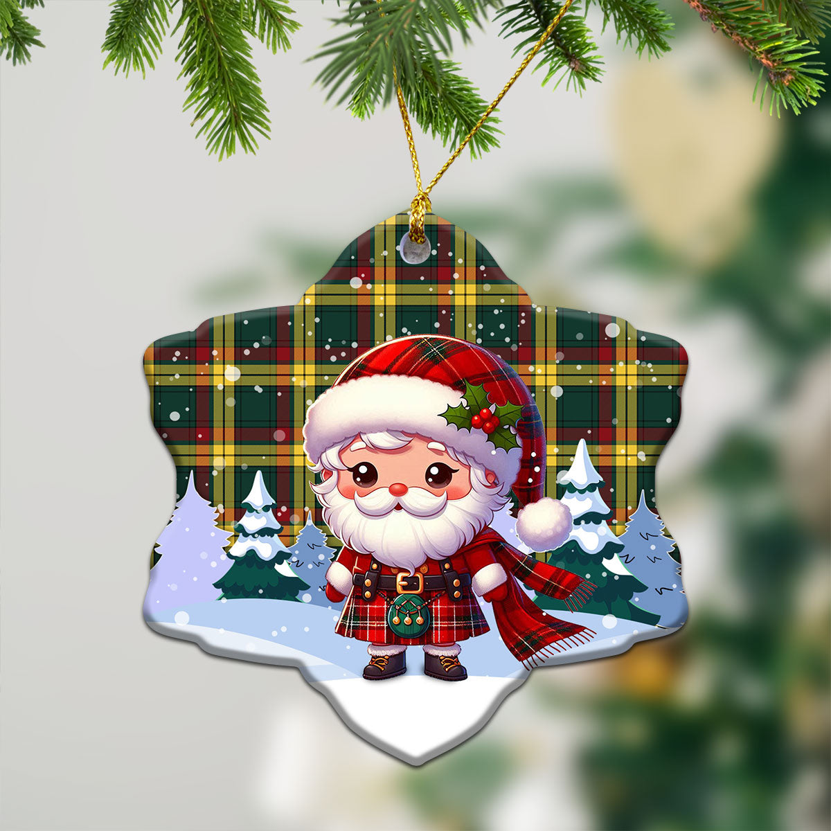 MacMillan Old Modern Tartan Christmas Ceramic Ornament - Santa Claus In Kilt Style