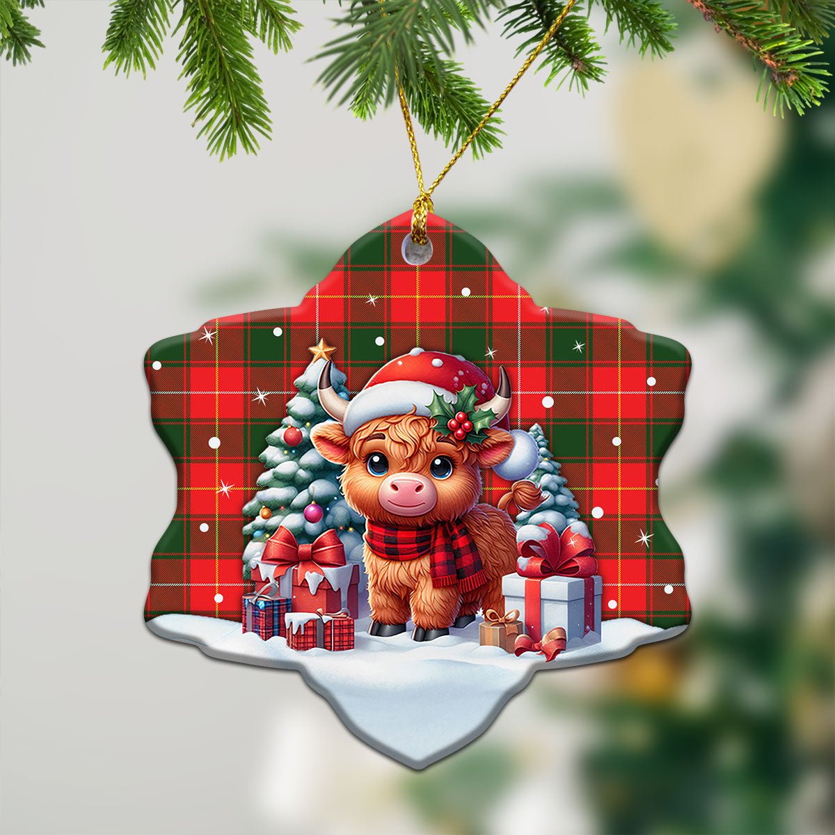 MacPhee Modern Tartan Christmas Ceramic Ornament - Highland Cow Winter Style