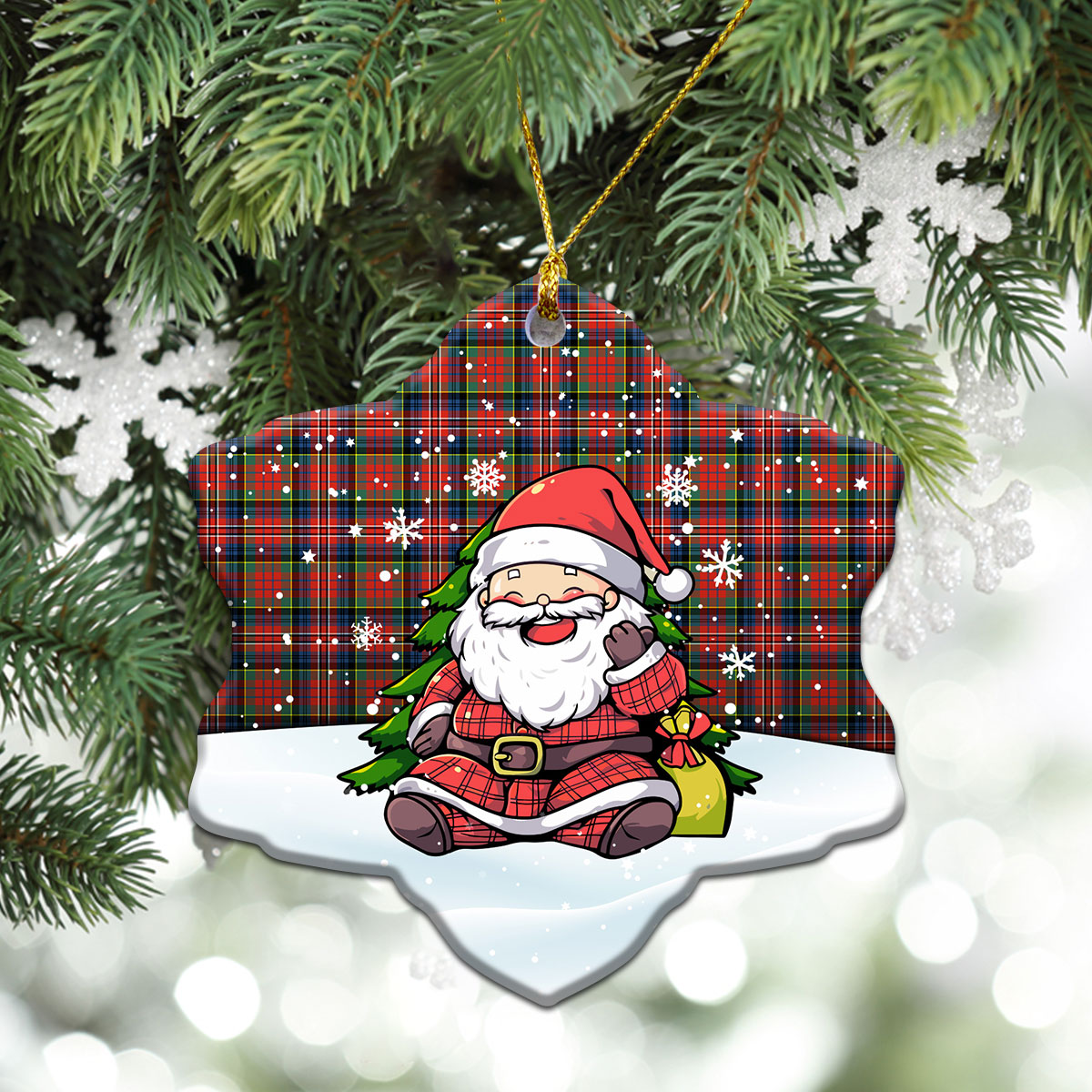 MacPherson Ancient Tartan Christmas Ceramic Ornament - Scottish Santa Style