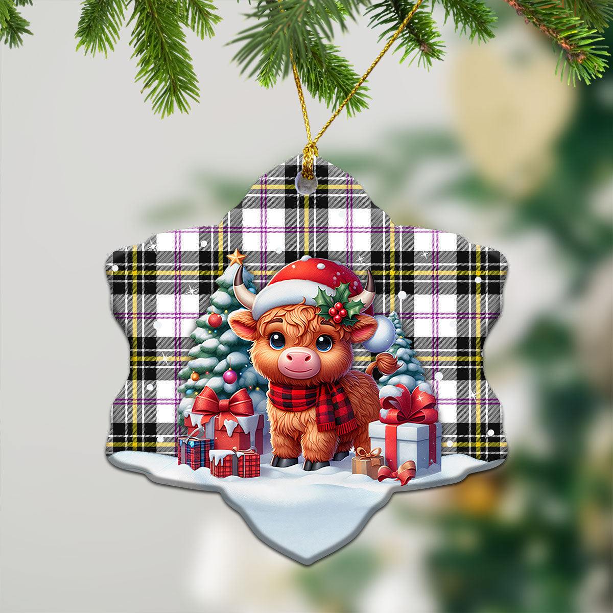 MacPherson Dress Modern Tartan Christmas Ceramic Ornament - Highland Cow Winter Style