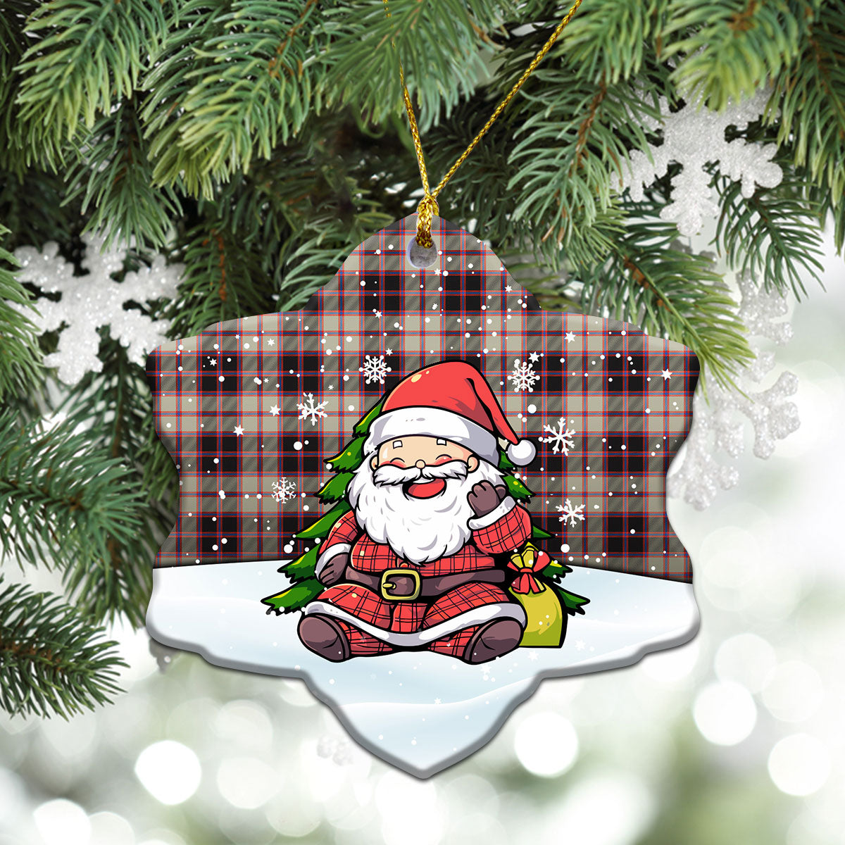 MacPherson Hunting Ancient Tartan Christmas Ceramic Ornament - Scottish Santa Style