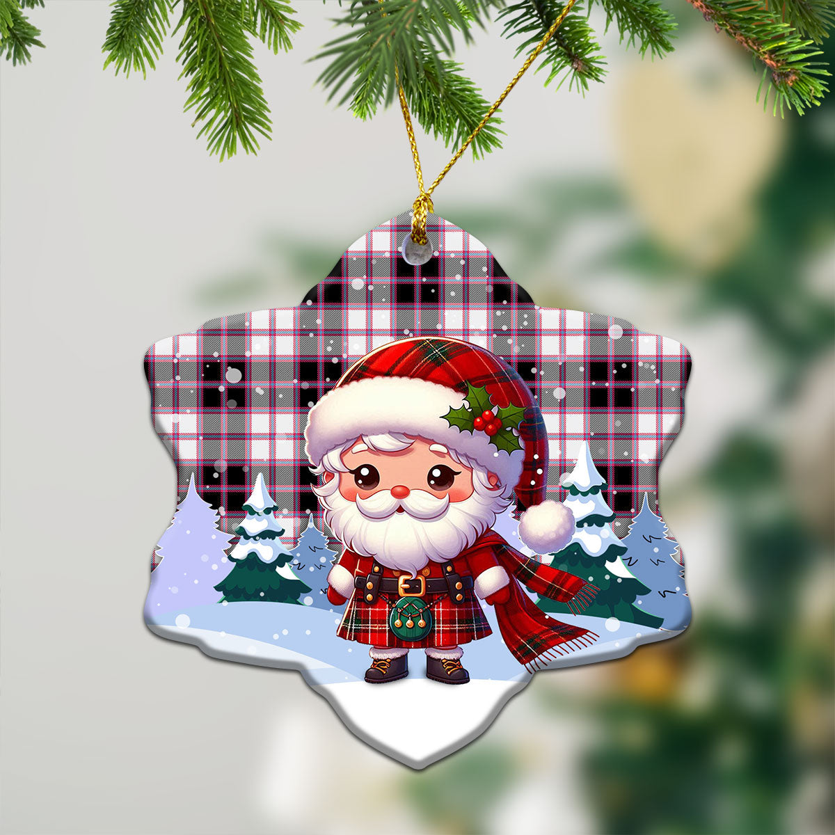 MacPherson Hunting Modern Tartan Christmas Ceramic Ornament - Santa Claus In Kilt Style