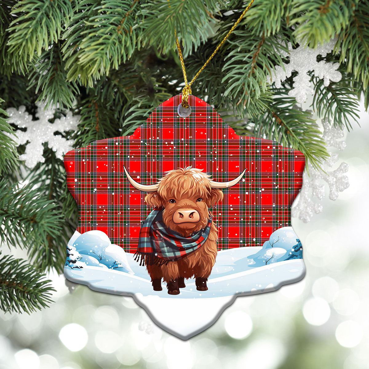 McBean Tartan Christmas Ceramic Ornament - Highland Cows Snow Style