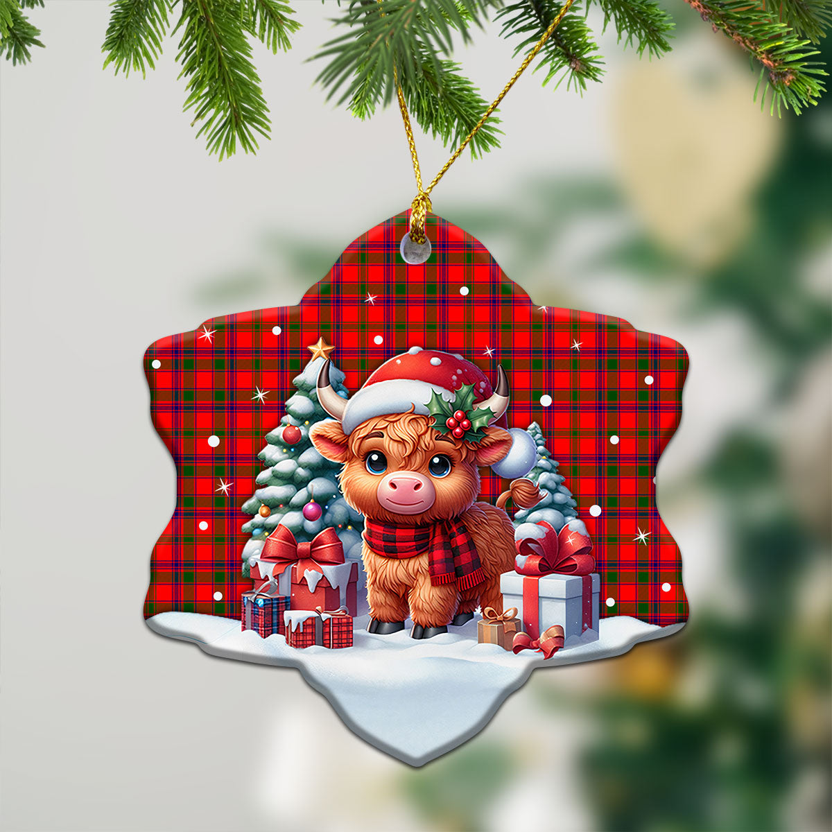 McColl Tartan Christmas Ceramic Ornament - Highland Cow Winter Style