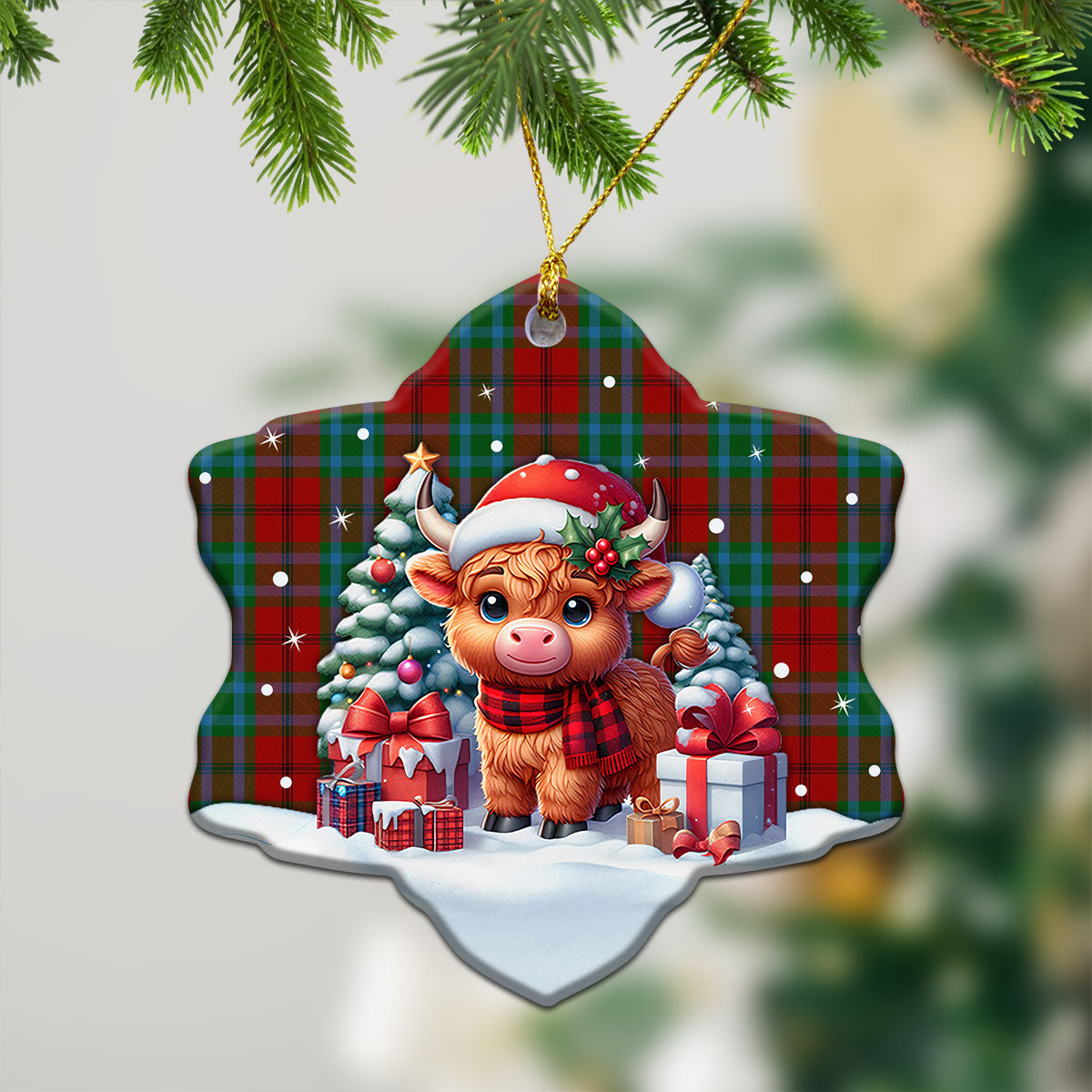 McCook Tartan Christmas Ceramic Ornament - Highland Cow Winter Style