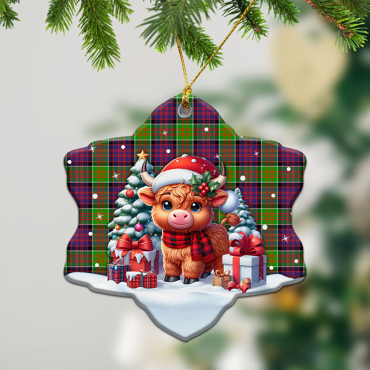 McDonald (Clan Ranald) Tartan Christmas Ceramic Ornament - Highland Cow Winter Style