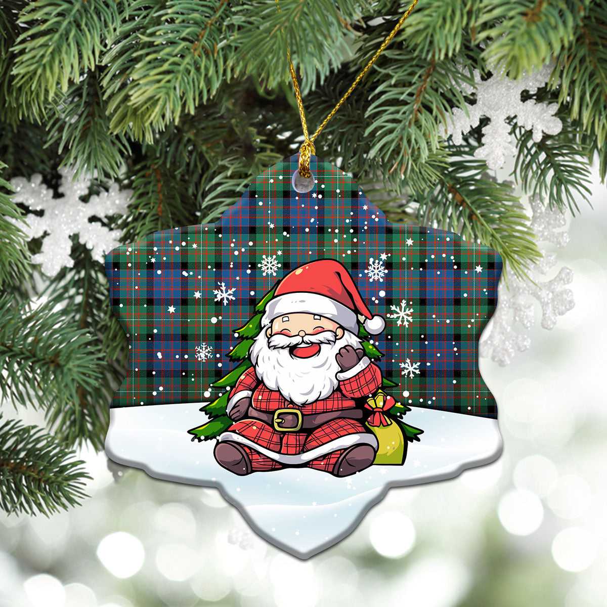 McDonnell of Glengarry Ancient Tartan Christmas Ceramic Ornament - Scottish Santa Style