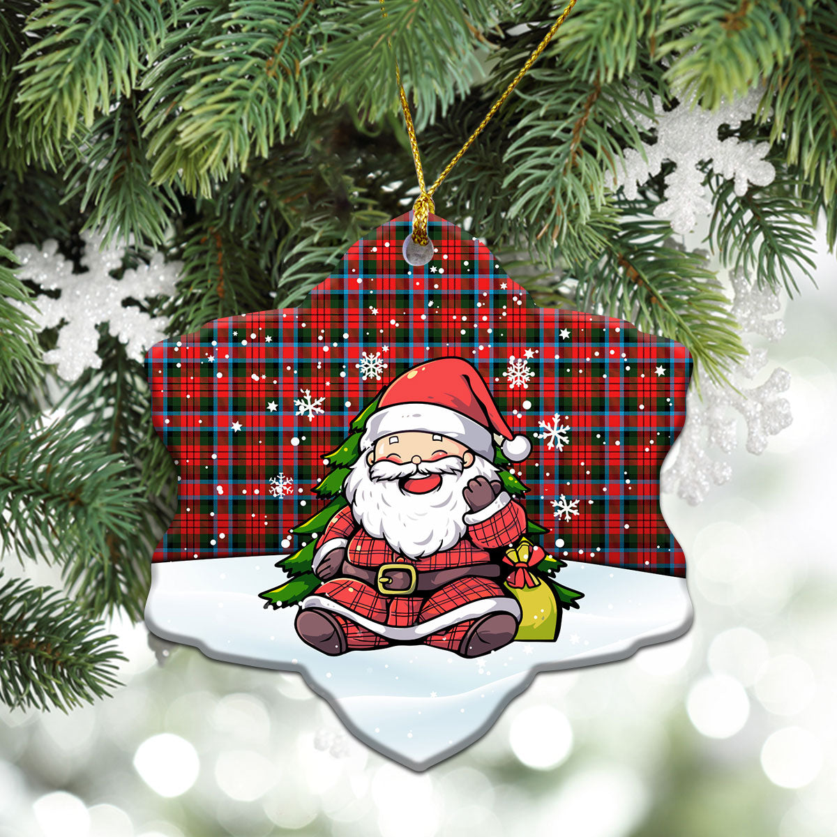 McDuff Modern Tartan Christmas Ceramic Ornament - Scottish Santa Style