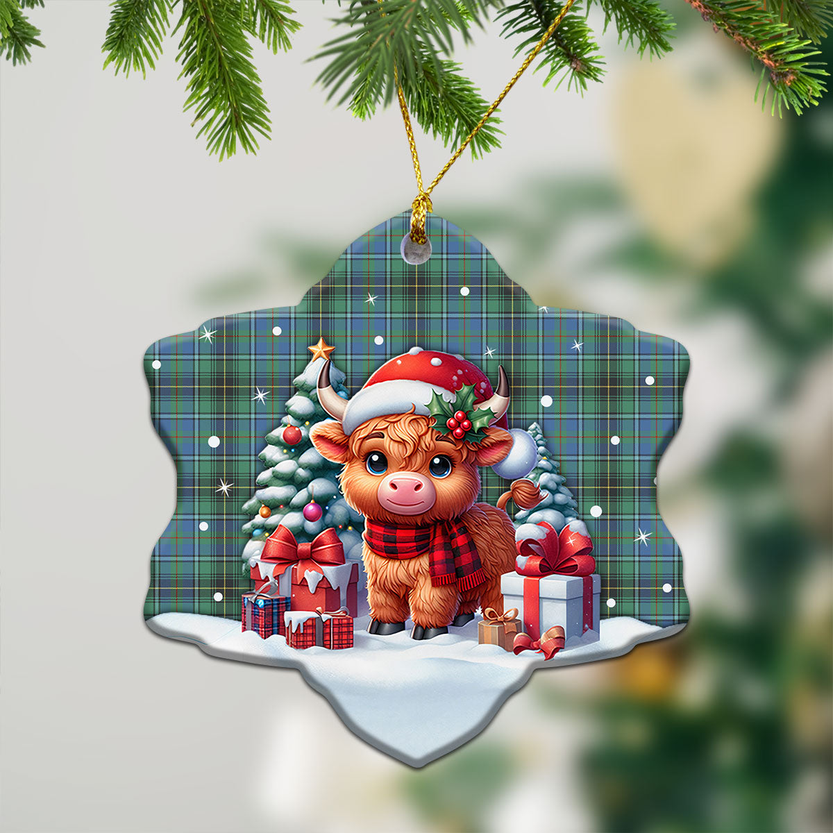 McInnes Ancient Tartan Christmas Ceramic Ornament - Highland Cow Winter Style