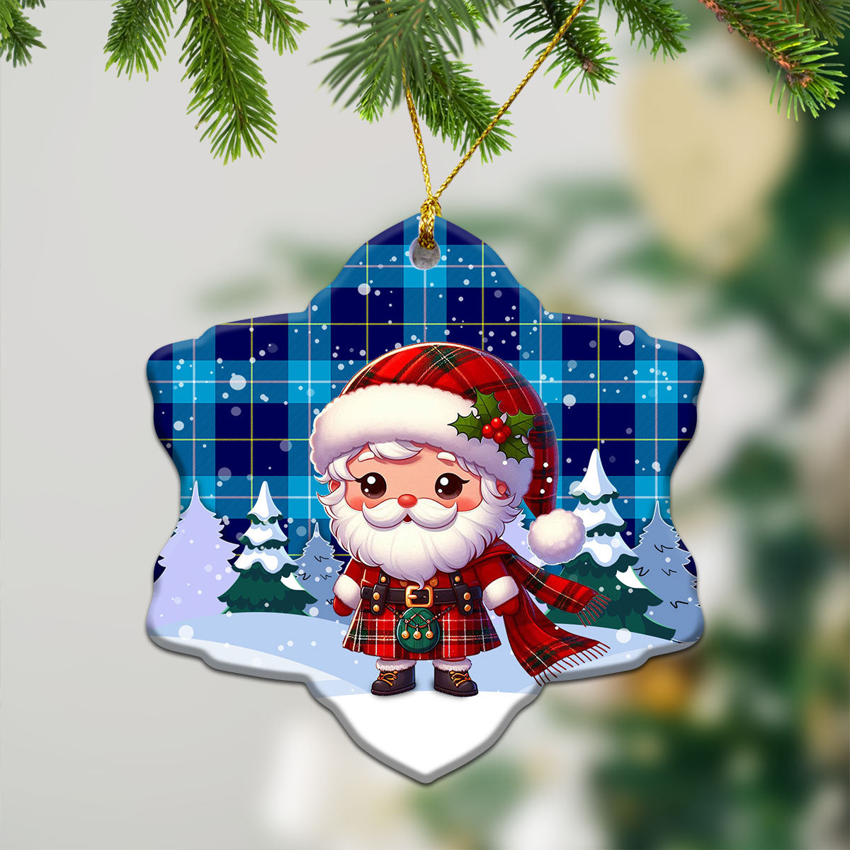 McKerrell Tartan Christmas Ceramic Ornament - Santa Claus In Kilt Style