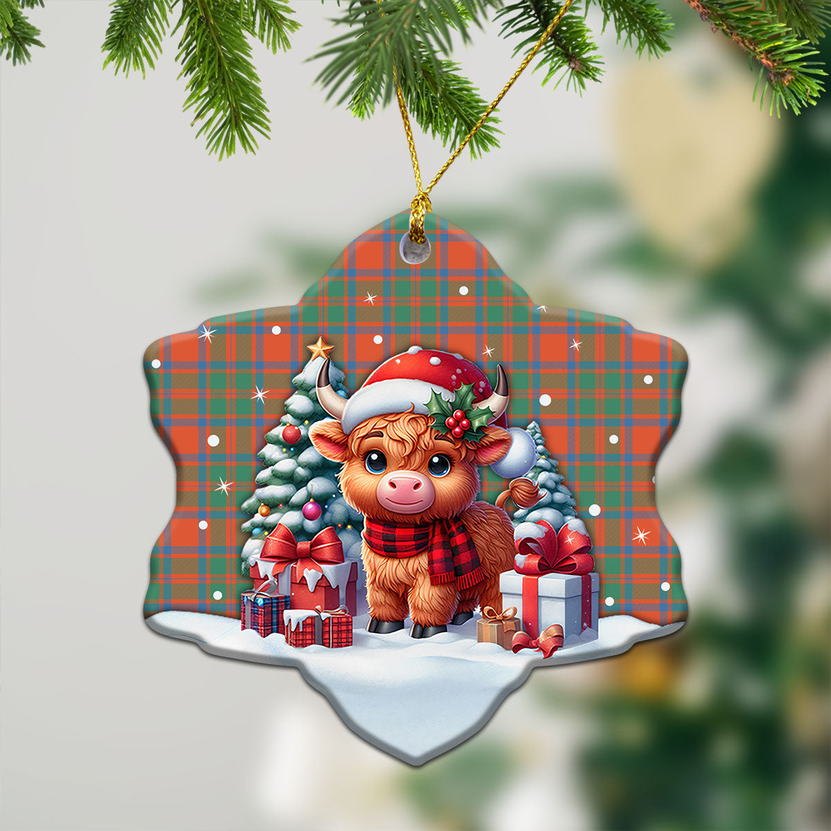 McKintosh Ancient Tartan Christmas Ceramic Ornament - Highland Cow Winter Style