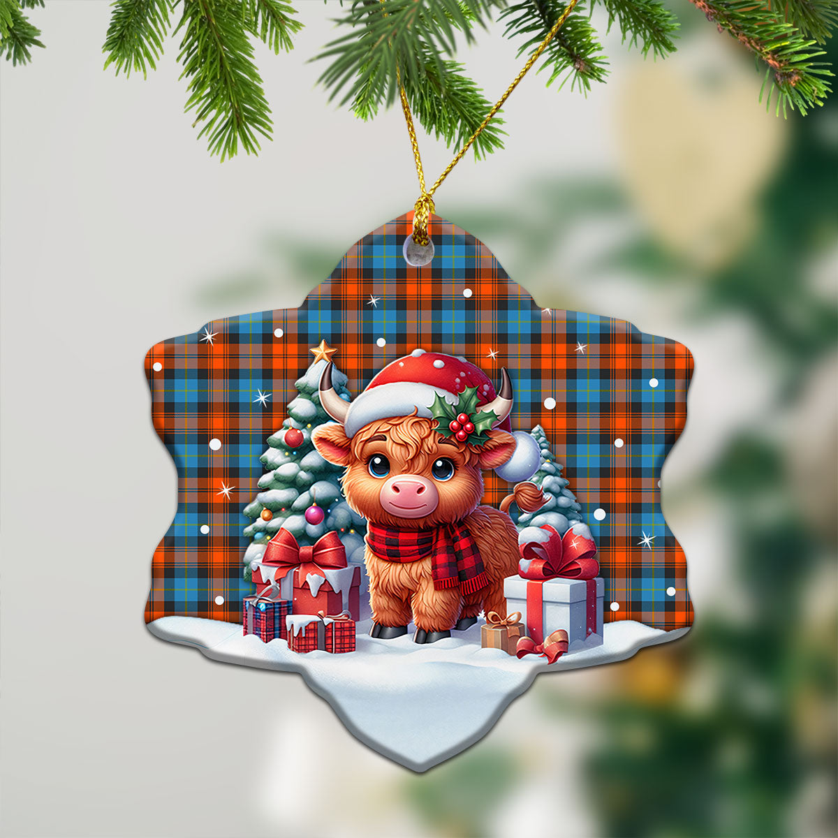 McLachlan Ancient Tartan Christmas Ceramic Ornament - Highland Cow Winter Style