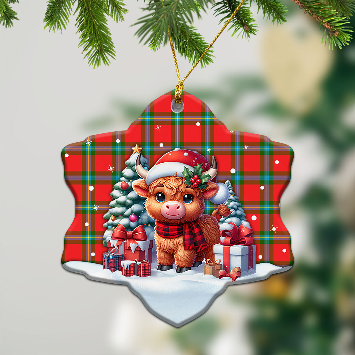 McLaine of Loch Buie Tartan Christmas Ceramic Ornament - Highland Cow Winter Style