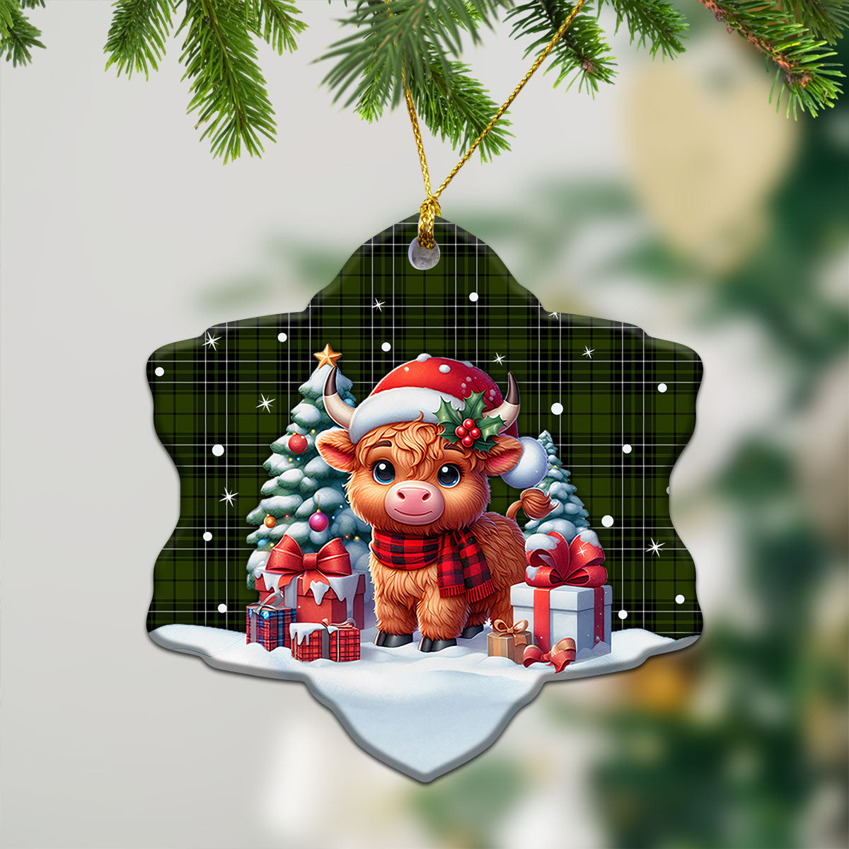 McLean Hunting Tartan Christmas Ceramic Ornament - Highland Cow Winter Style