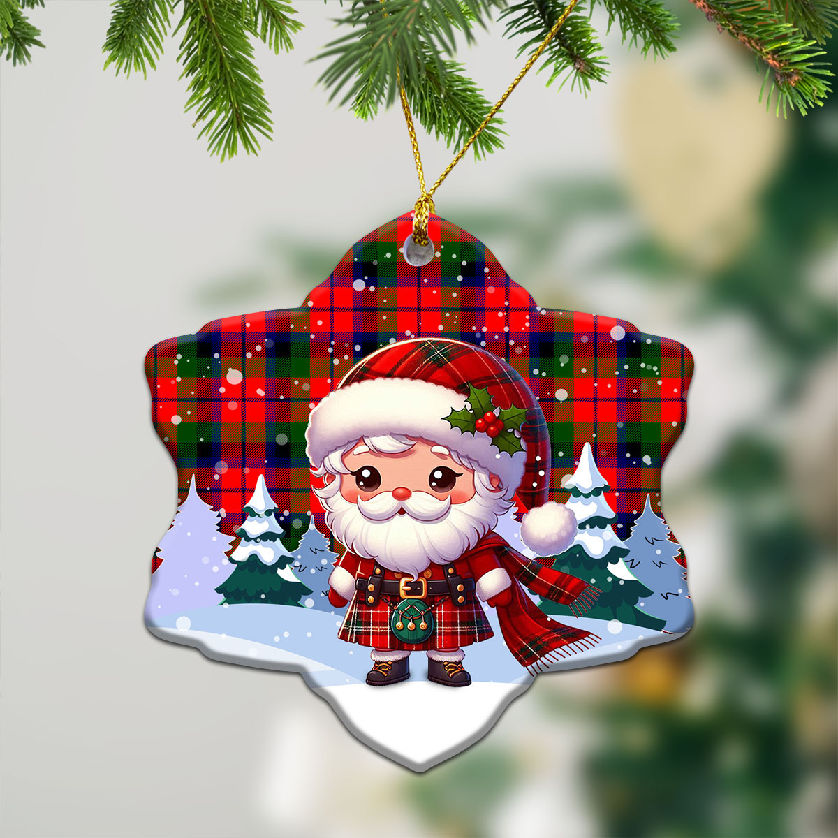 McNaughton Modern Tartan Christmas Ceramic Ornament - Santa Claus In Kilt Style