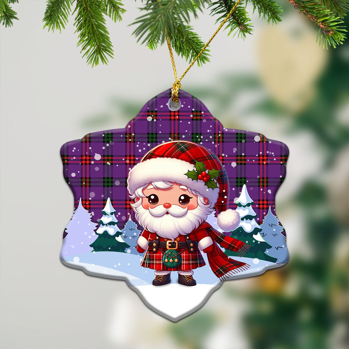 Montgomery Modern Tartan Christmas Ceramic Ornament - Santa Claus In Kilt Style