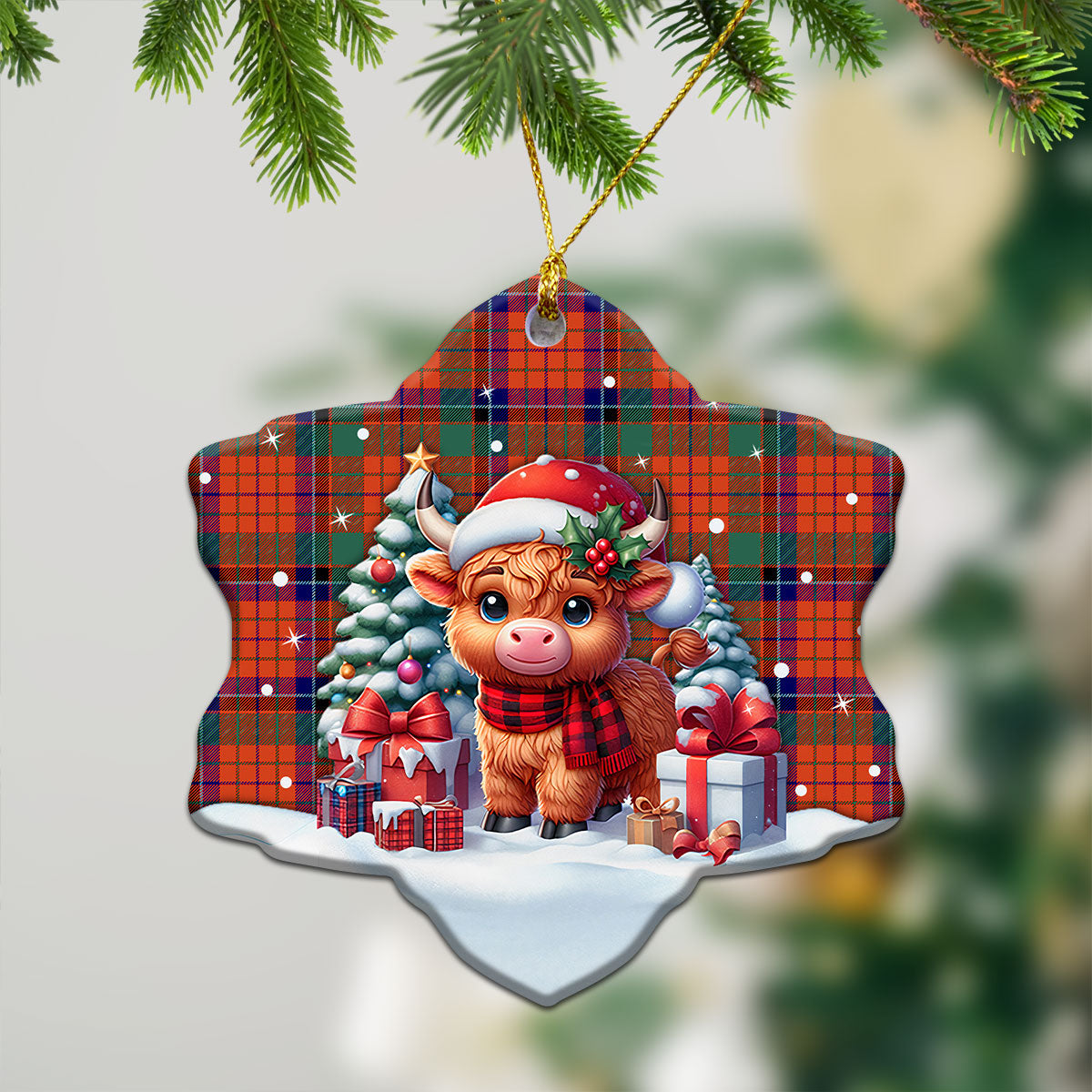 Nicolson Ancient Old Tartan Christmas Ceramic Ornament - Highland Cow Winter Style