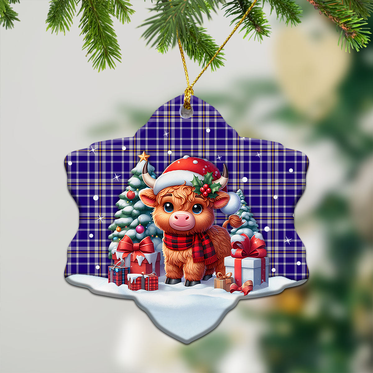 Ochterlony Tartan Christmas Ceramic Ornament - Highland Cow Winter Style