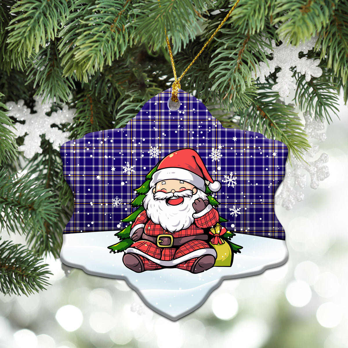 Ochterlony Tartan Christmas Ceramic Ornament - Scottish Santa Style